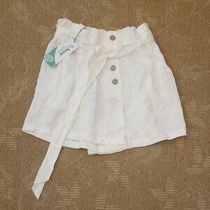Love Tree NWT High Waist Paperbag Shorts White Button Front Belted Size S